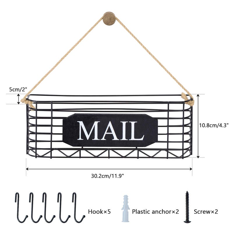 SRIWATANA Rustic Mail Key Holder, Mail Organizer Wall Mount with 5 Hooks Large, Black - Image 5